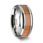BRUNSWICK Tungsten Wedding Ring with Polished Bevels and American Cherry Wood Inlay - 6mm - 10mm - Thorsten Rings