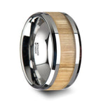SAMARA Tungsten Ring with Polished Bevels and Real Wood Ash Wood Inlay - 6mm - 10mm