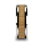 SAMARA Tungsten Ring with Polished Bevels and Real Wood Ash Wood Inlay - 6mm - 10mm
