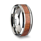 KHAYA Tungsten Band with Polished Bevels and Real Hardwood Mahogany Inlay - 10mm - Thorsten Rings