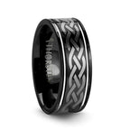 KILDARE Celtic Engraved Design Black Tungsten Wedding Band - 8mm - Thorsten Rings