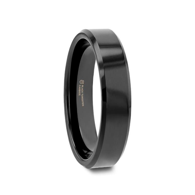 INFINITY Black Tungsten Ring with Beveled Edges - 4mm - 12mm - Thorsten Rings