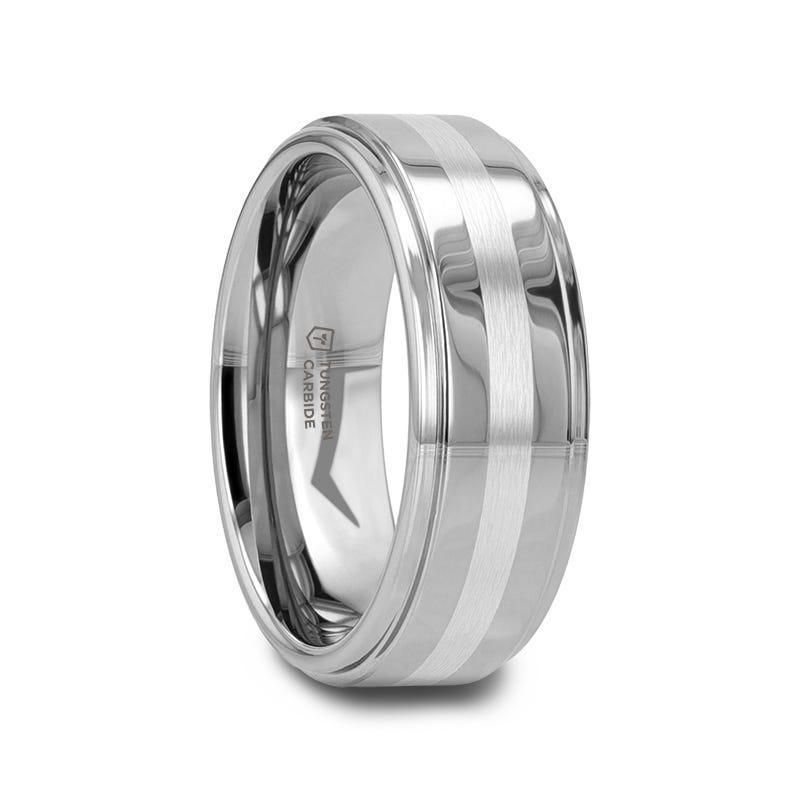 VALKYRIE Raised Center Tungsten Ring with Brushed Stripe - 6mm & 8mm - Thorsten Rings