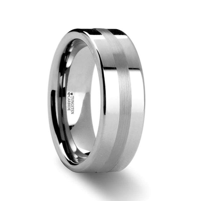 IVAR Platinum Inlaid Flat Tungsten Wedding Band - 6mm & 8mm - Thorsten Rings