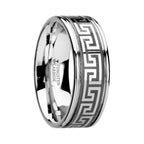 THASOS Grooved Tungsten Carbide Wedding Band with Greek Key Meander Design - 8mm - Thorsten Rings