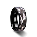 CONQUEST Beveled Black Tungsten Carbide Ring with Black and Gray Camo Pattern - 8mm - Thorsten Rings