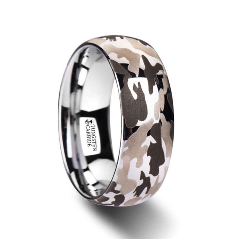BATTALION Domed Tungsten Carbide Ring with Laser Engraved Camo Pattern - 6mm - 10mm - Thorsten Rings