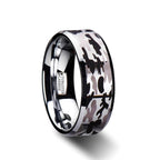 ARMISTICE Beveled Tungsten Carbide Ring with Laser Engraved Camo Pattern - 8 mm - Thorsten Rings