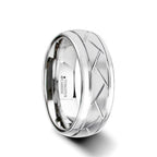 OCTAVIAN Domed Tungsten Carbide Ring with Crisscross Grooves and Brushed Finish - 8mm - Thorsten Rings