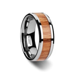 VERMILLION Red Oak Wood Inlaid Tungsten Carbide Ring with Bevels - 6mm - 10mm - Thorsten Rings