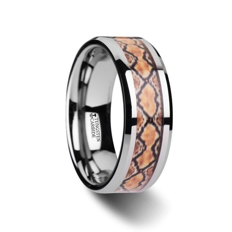 SERPENTINE Tungsten Wedding Ring with Boa Snake Skin Design Inlay - 8mm - Thorsten Rings