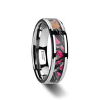 JULIET Realistic Tree Camo Tungsten Carbide Wedding Band with Real Pink Oak Leaves - 6mm - 8mm - Thorsten Rings