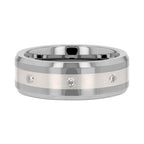 STAFFORD Silver Inlaid Beveled Tungsten Diamond Wedding Band - 8mm