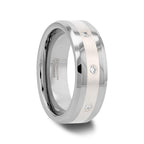STAFFORD Silver Inlaid Beveled Tungsten Diamond Wedding Band - 8mm - Thorsten Rings