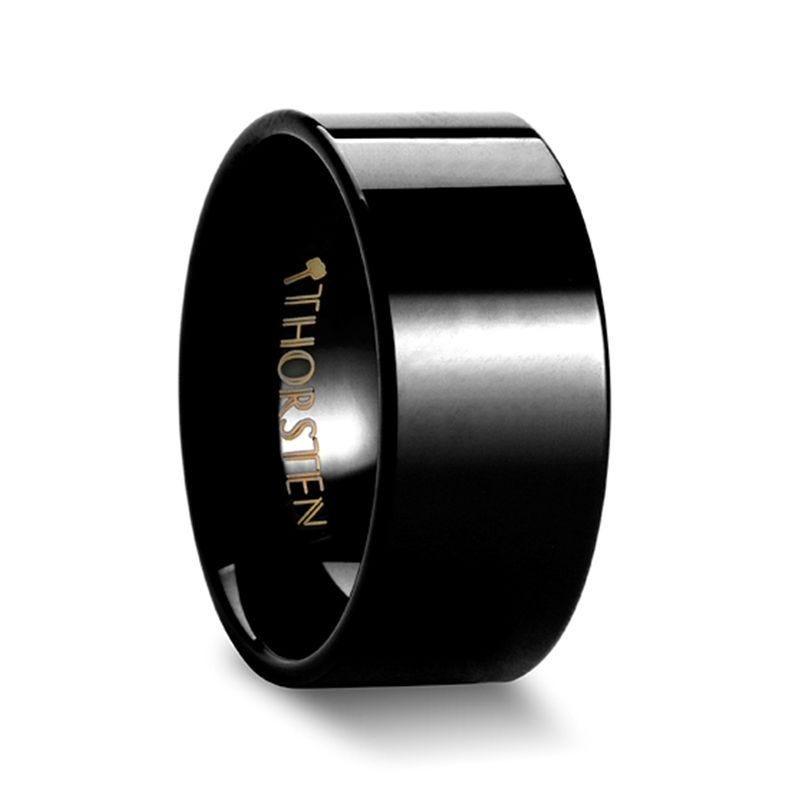 PORTLAND Flat Polished Finish Black Tungsten Ring - 10mm - Thorsten Rings