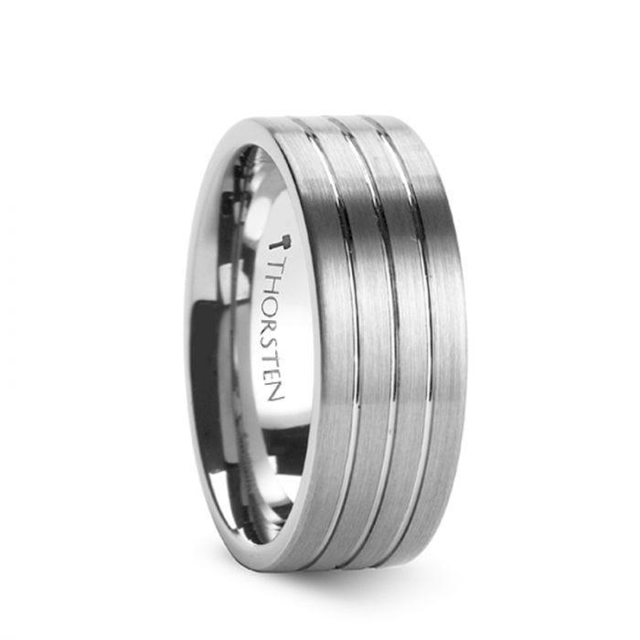 MERCATOR Pipe Cut Brushed Tungsten Ring with Grooves 6mm & 8mm - Thorsten Rings