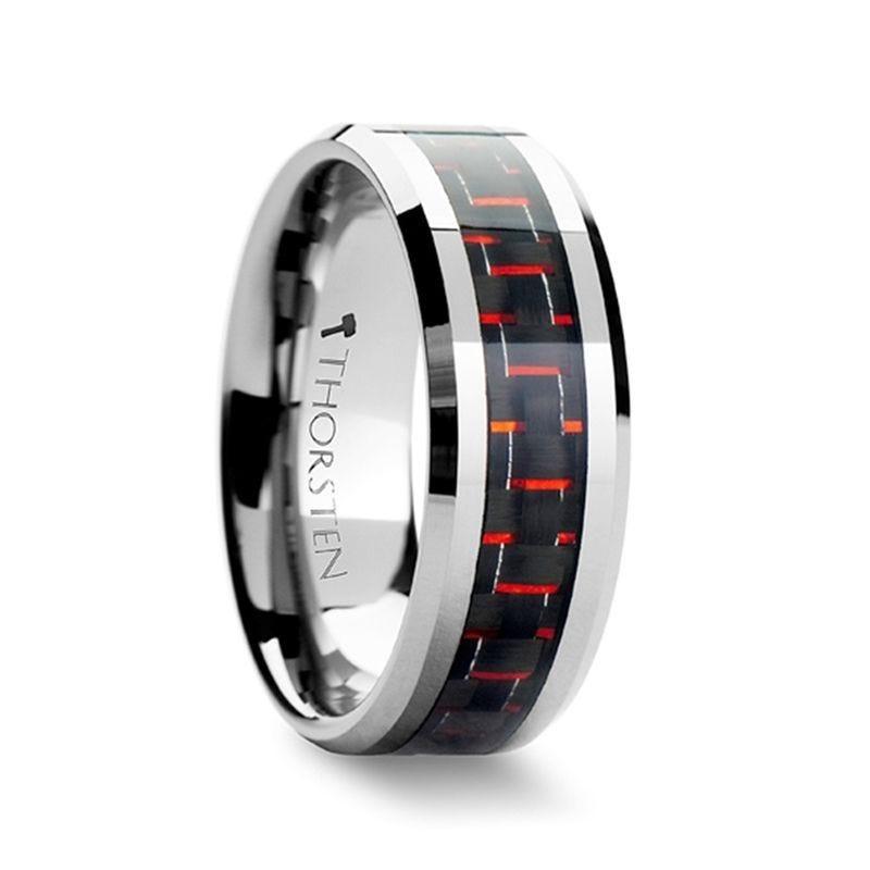AURELIUS Tungsten Band Inlaid with a Black & Red Carbon Fiber Ring - 6mm & 8mm - Thorsten Rings