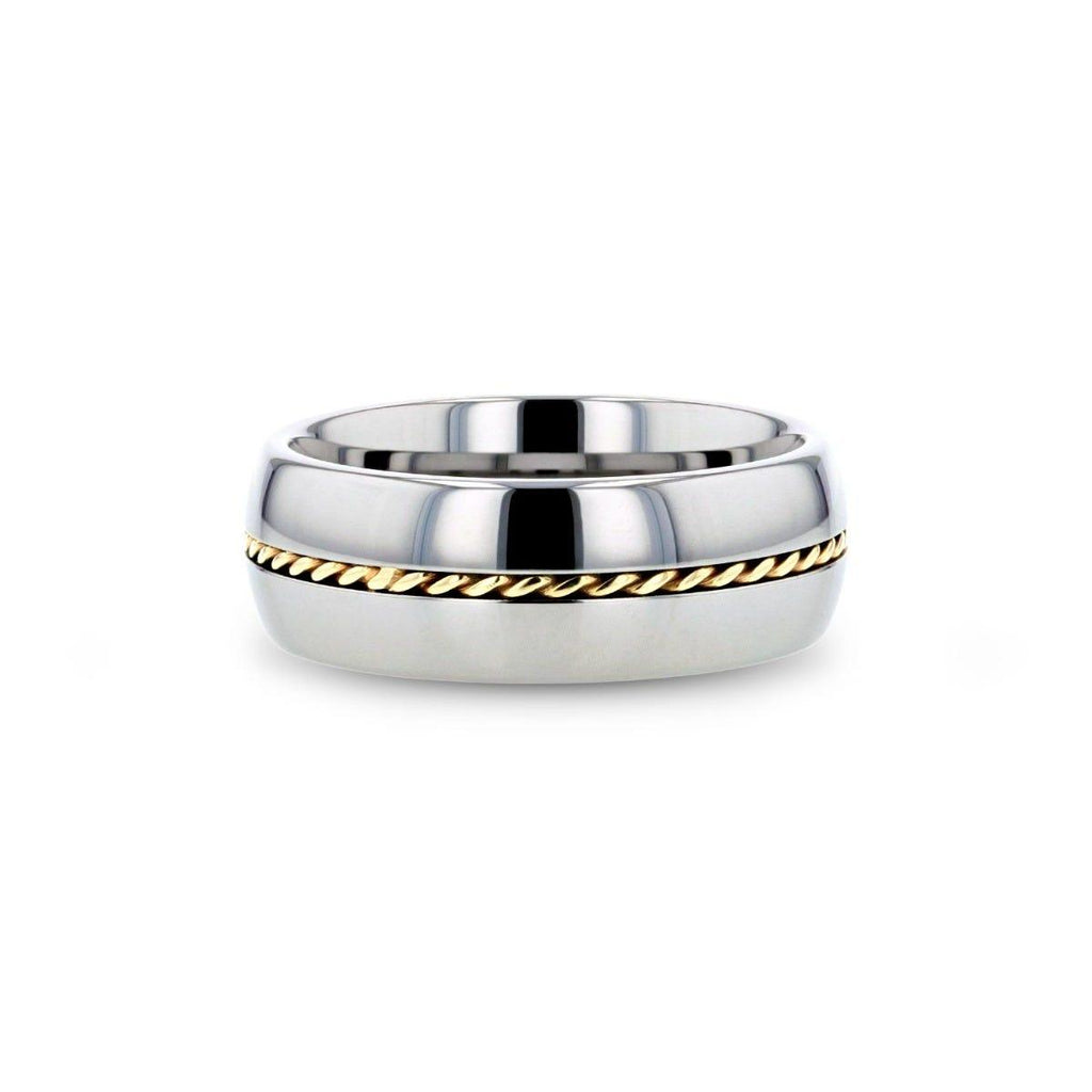 GOLDWYN Braided 14k Gold Inlay Domed Tungsten Ring - 6mm or 8mm