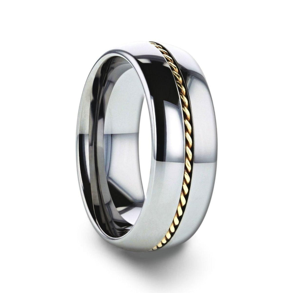 GOLDWYN Braided 14k Gold Inlay Domed Tungsten Ring - 6mm or 8mm - Thorsten Rings