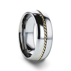 GOLDWYN Braided 14k Gold Inlay Domed Tungsten Ring - 6mm or 8mm - Thorsten Rings