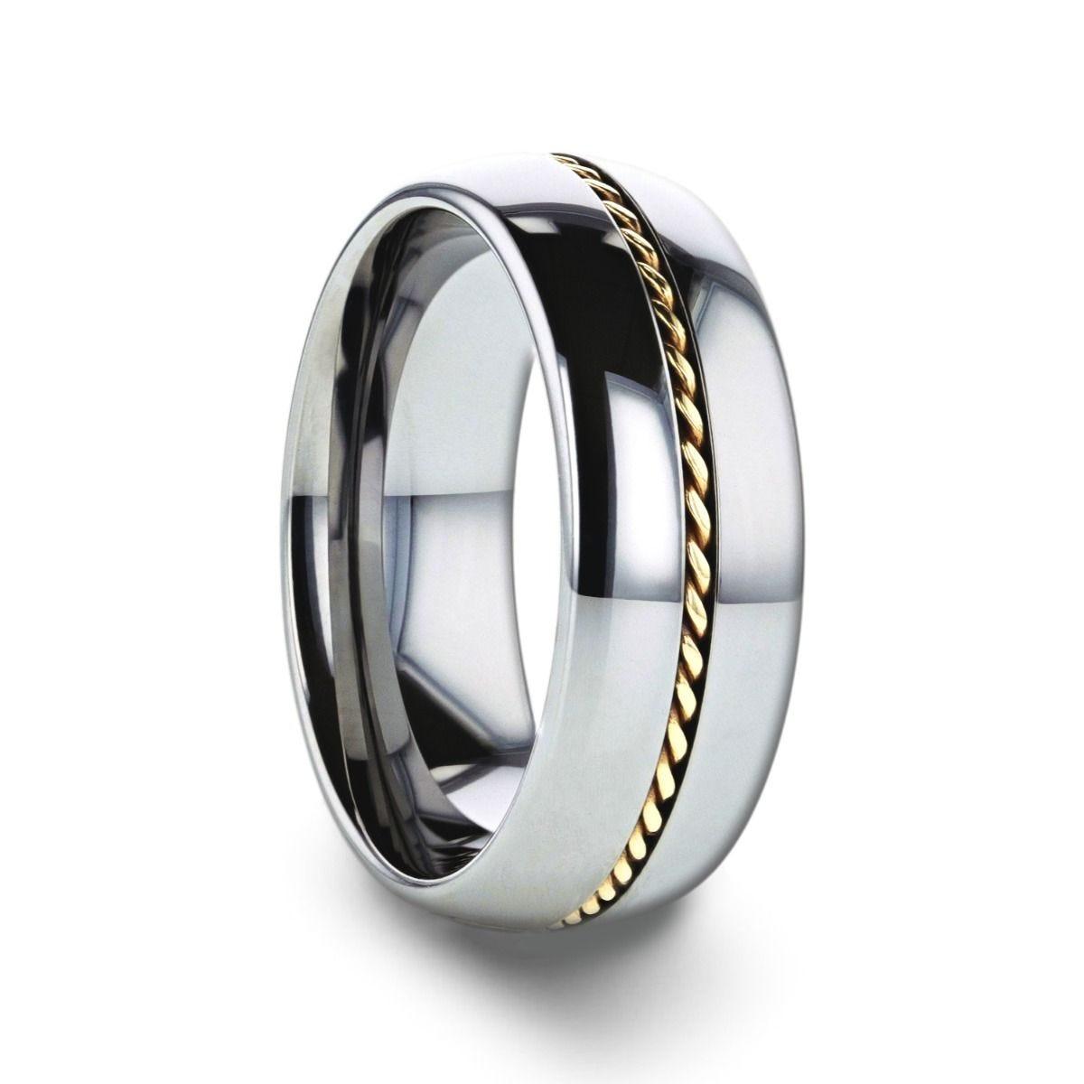 GOLDWYN Braided 14k Gold Inlay Domed Tungsten Ring - 6mm or 8mm - Thorsten Rings