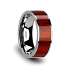 CLAYMORE Flat Tungsten Carbide Band with Exotic Padauk Wood Inlay and Polished Edges - 8mm - Thorsten Rings