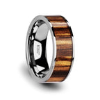 COPAN Flat Tungsten Carbide Ring with Polished Edges & Real Zebra Wood Inlay - 8mm - Thorsten Rings