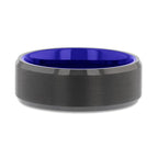 RIGEL Flat Beveled Edges Black Tungsten Ring with Brushed Center and Vibrant Blue Ceramic Inside - 6mm & 8mm