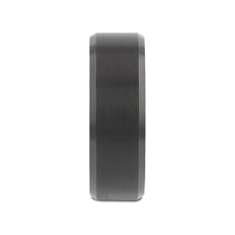 RIGEL Flat Beveled Edges Black Tungsten Ring with Brushed Center and Vibrant Blue Ceramic Inside - 6mm & 8mm
