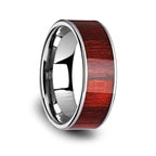 SHERWOOD Flat Tungsten Carbide Band with Exotic Brazilian Rose Wood Inlay and Polished Edges - 8mm - Thorsten Rings