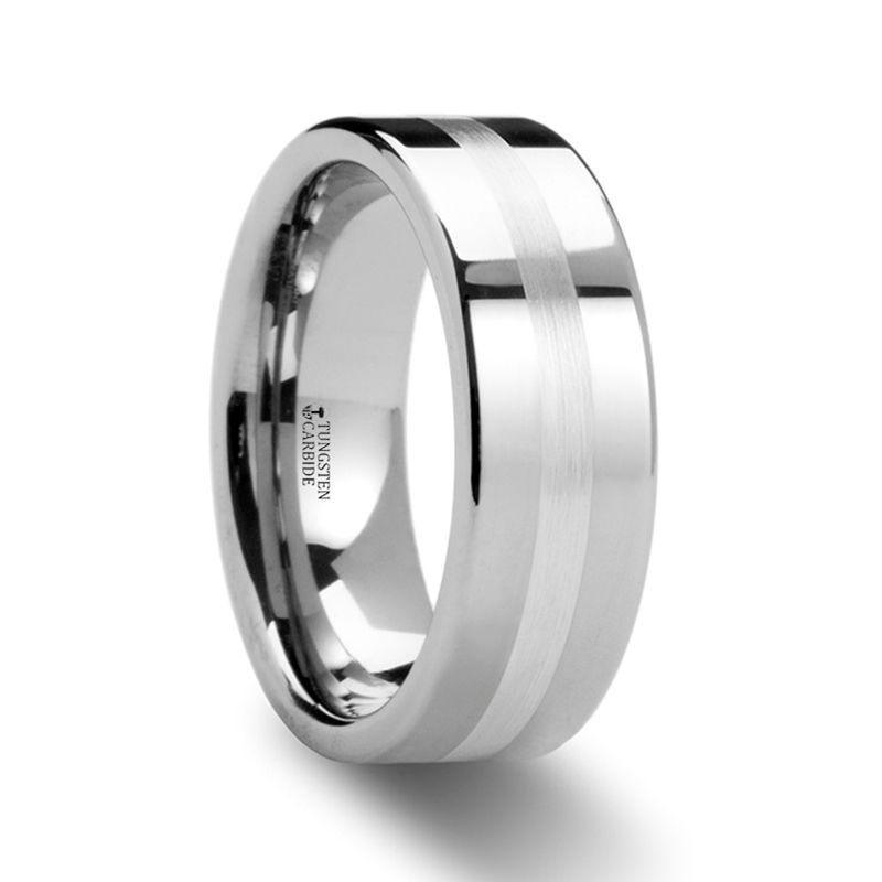 LETHOLDUS Palladium Inlaid Flat Tungsten Ring - 6mm & 8mm - Thorsten Rings