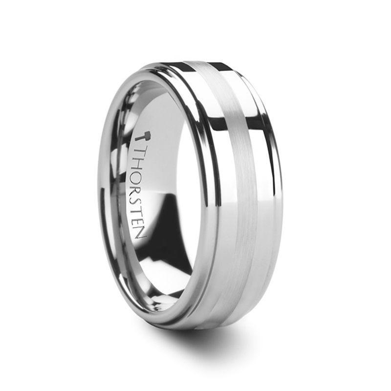 HADRIAN Palladium Inlaid Raised Center Tungsten Carbide Ring - 6mm & 8mm - Thorsten Rings