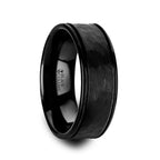 REVENANT Hammered Finish Center Black Ceramic Wedding Band with Dual Offset Grooves and Polished Edges - 6mm or 8mm - Thorsten Rings