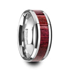 MAUVE Purpleheart Wood Inlaid Tungsten Carbide Ring with Bevels - 8mm - Thorsten Rings