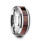 AUBURN Red Wood Inlaid Tungsten Carbide Ring with Bevels - 8mm - Thorsten Rings