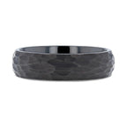 RENEGADE Domed Hammer Finish Black Tungsten Carbide Wedding Band with Brushed Finish - 6mm or 8mm