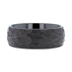 RENEGADE Domed Hammer Finish Black Tungsten Carbide Wedding Band with Brushed Finish - 6mm or 8mm