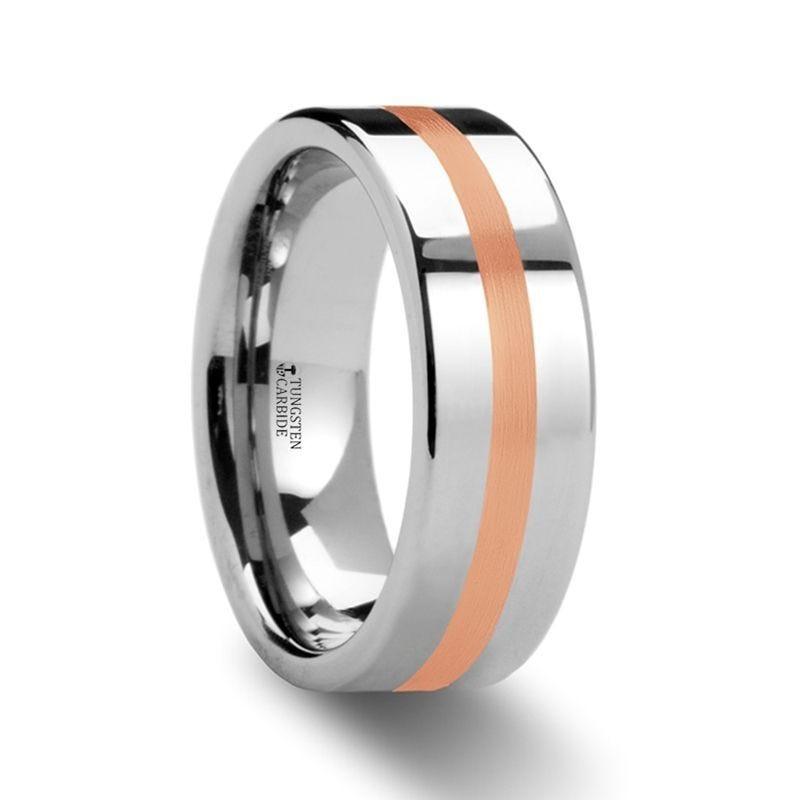 CERBERUS Rose Gold Inlaid Flat Tungsten Ring - 6mm & 8mm - Thorsten Rings