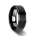 WARRIOR Raised Hammer Finish Step Edge Black Ceramic Wedding Band with Brushed Finish - 6mm or 8mm - Thorsten Rings