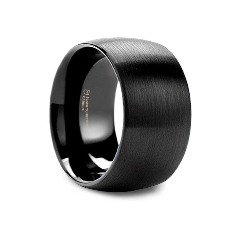 MILWAUKEE Round Black Tungsten Carbide Ring with Brushed Finish - 12mm - Thorsten Rings