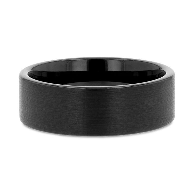 SAN ANTONIO Flat Black Tungsten Carbide Band with Brushed Finish - 4mm - 12mm