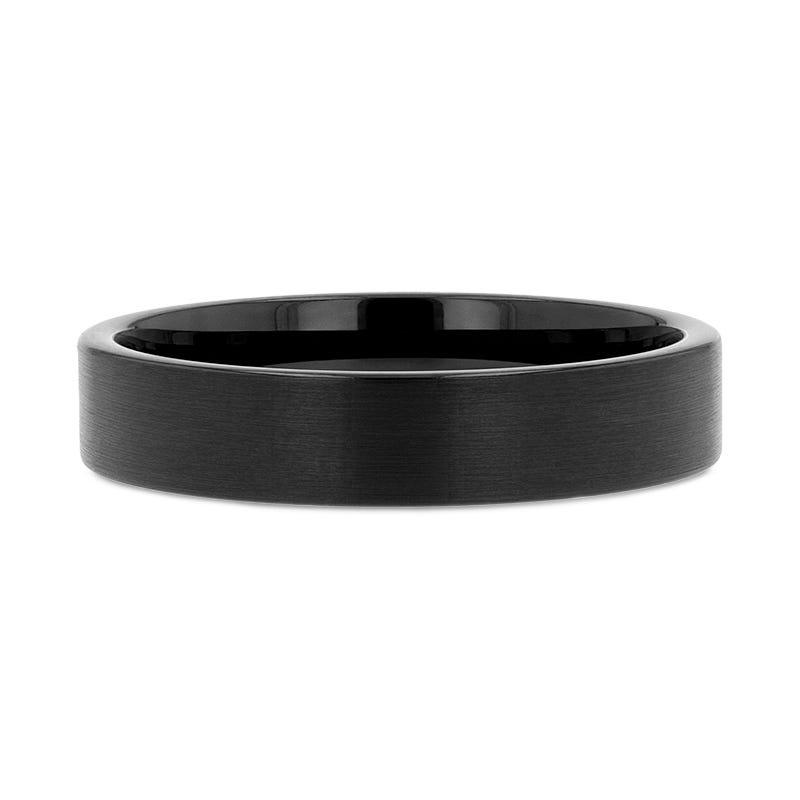 SAN ANTONIO Flat Black Tungsten Carbide Band with Brushed Finish - 4mm - 12mm