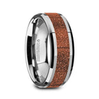 BODHI Men’s Polished Finish Beveled Edges Tungsten Wedding Band with Orange Goldstone Inlay - 8mm - Thorsten Rings