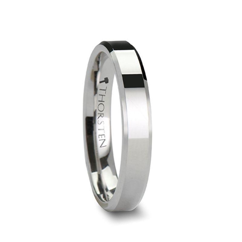 LINCOLN White Tungsten Wedding Band with Beveled Edges - 4mm - 12mm - Thorsten Rings