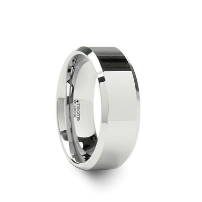 LAWTON White Tungsten Wedding Band with Beveled Edges - 10mm