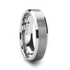 SAIRA Beveled White Tungsten Carbide Ring with Brushed Center - 4mm & 6mm