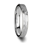 WINNIE Womens White Tungsten Ring with Raised Hammered Finish Center and Polished Step Edges - 4mm - Thorsten Rings