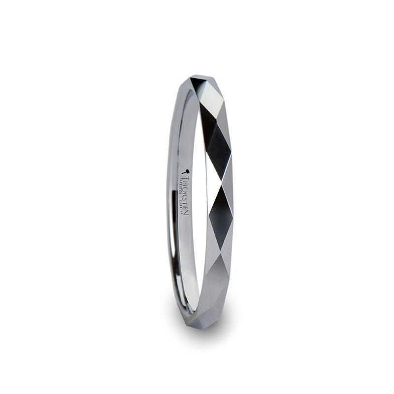 SCOTTSDALE 288 Diamond Faceted White Tungsten Ring - 2mm - 8mm - Thorsten Rings