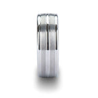 VANCOUVER White Tungsten Wedding Band with Triple Grooves - 8mm