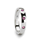 DIANA Domed White Tungsten Wedding Band with 3 Pink Sapphires - 4 mm - Thorsten Rings